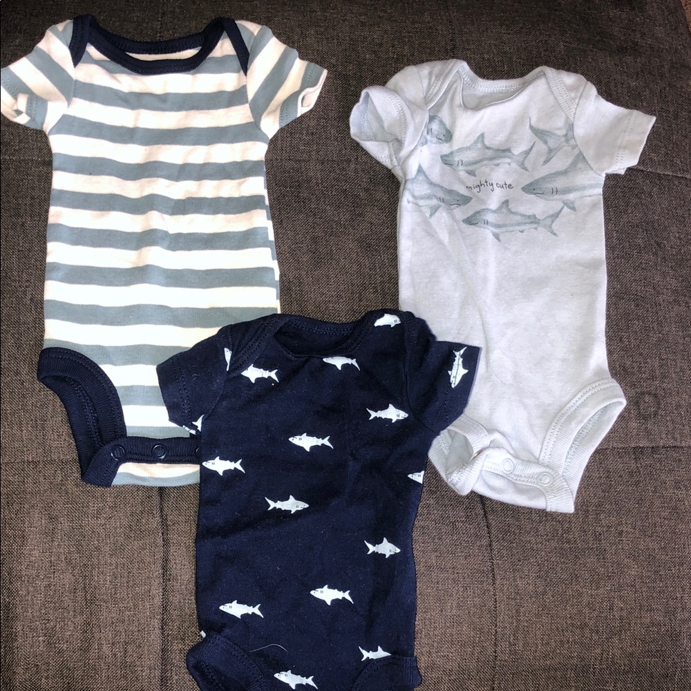 Navy blue and white Shark Print Preemie Baby Onesies